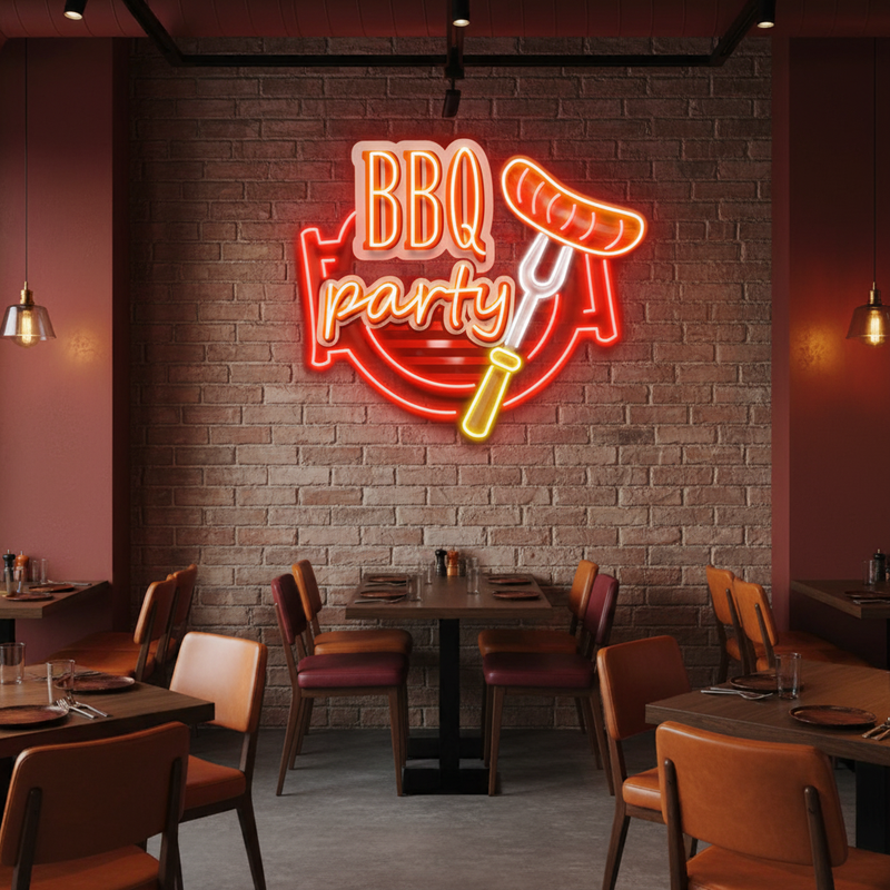 BBQ Grilling UV Art LED neon sign with vibrant grill illustration glowing in colors by Neon.Shop
