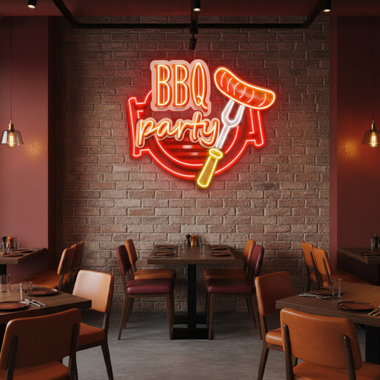 BBQ Grilling UV Art LED neon sign with vibrant grill illustration glowing in colors by Neon.Shop