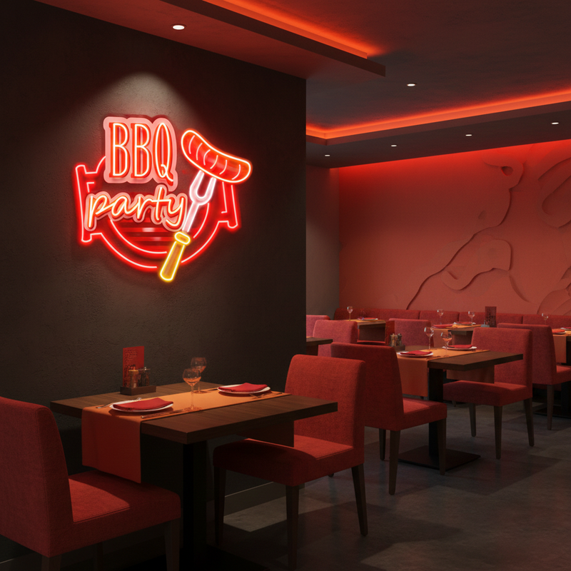 BBQ Grilling UV Art LED neon sign with vibrant grill illustration glowing in colors by Neon.Shop