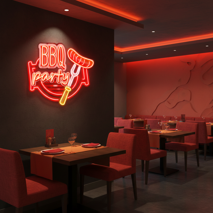BBQ Grilling UV Art LED neon sign with vibrant grill illustration glowing in colors by Neon.Shop
