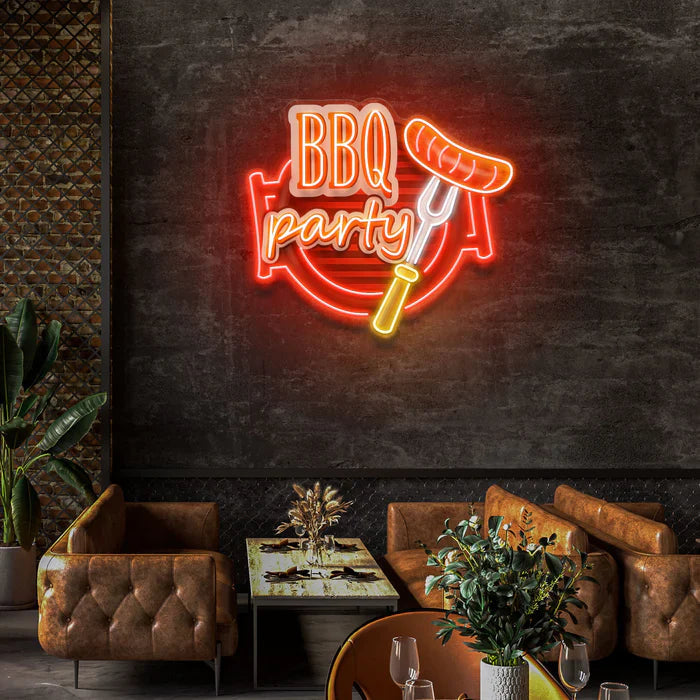 BBQ Grilling UV Art LED neon sign with vibrant grill illustration glowing in colors by Neon.Shop