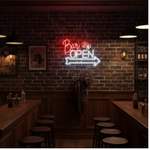 Bar Open neon sign with arrow and beer mugs by Neon.Shop illuminating a pub or lounge storefront