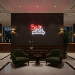 Bar Open neon sign with arrow and beer mugs by Neon.Shop illuminating a pub or lounge storefront