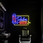 Bright Barber Shop LED neon sign by Neon.Shop mounted outside a barber shop to attract walk-ins