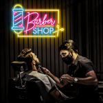 Bright Barber Shop LED neon sign by Neon.Shop mounted outside a barber shop to attract walk-ins