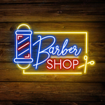 Bright Barber Shop LED neon sign by Neon.Shop mounted outside a barber shop to attract walk-ins