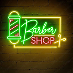 Bright Barber Shop LED neon sign by Neon.Shop mounted outside a barber shop to attract walk-ins