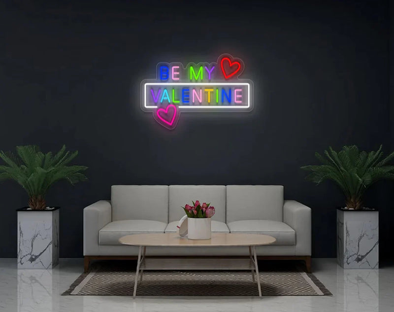 Colorful Be My Valentine with Hearts Valentine's Day Neon Sign