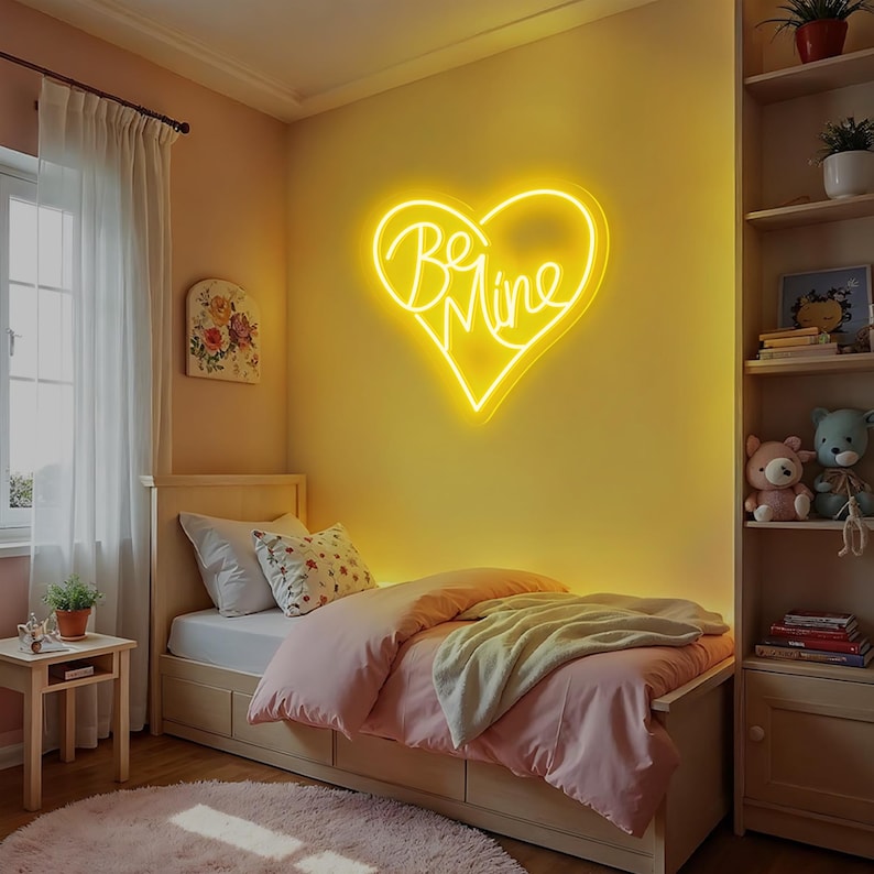 Romantic Be Mine neon sign for wedding or engagement décor by Neon.Shop - Yellow 
