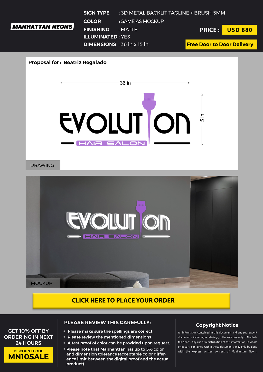 3D Metal Backlit Sign for Beatriz Regalado