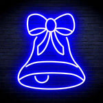 Bell with Ribbon Bow Merry Christmas Neon Sign by Neon.Shop glowing in LED light with bell and ribbon bow design.