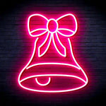 Bell with Ribbon Bow Merry Christmas Neon Sign by Neon.Shop glowing in LED light with bell and ribbon bow design.