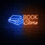 Book Store Business Neon Sign by Neon.Shop glowing in a cozy bookstore