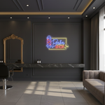 Bright Barber Shop LED neon sign by Neon.Shop mounted outside a barber shop to attract walk-ins