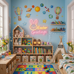 Bunny Easter Greetings neon sign glowing on wall for festive decor by LEDNeons