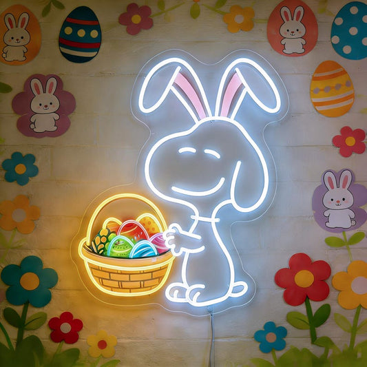 Bunny and Egg LED neon sign on wall for Easter decor Neon.Shop