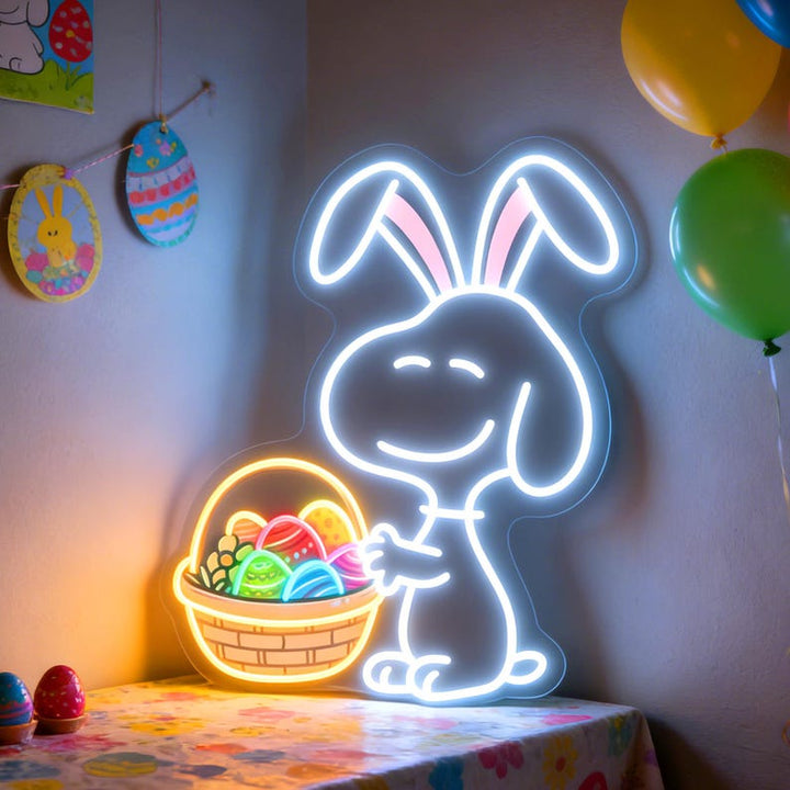 Bunny and Egg LED neon sign on wall for Easter decor Neon.Shop