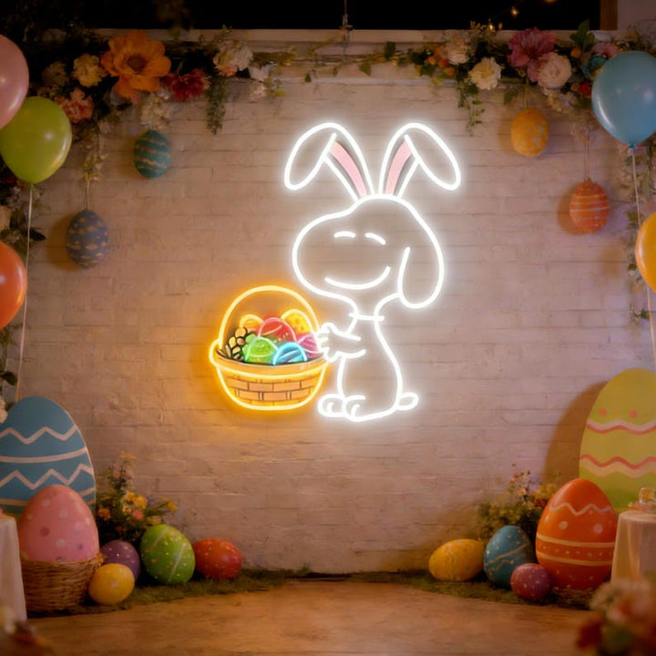 Bunny and Egg LED neon sign on wall for Easter decor Neon.Shop