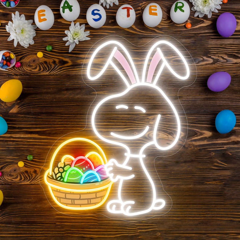 Bunny and Egg LED neon sign on wall for Easter decor Neon.Shop