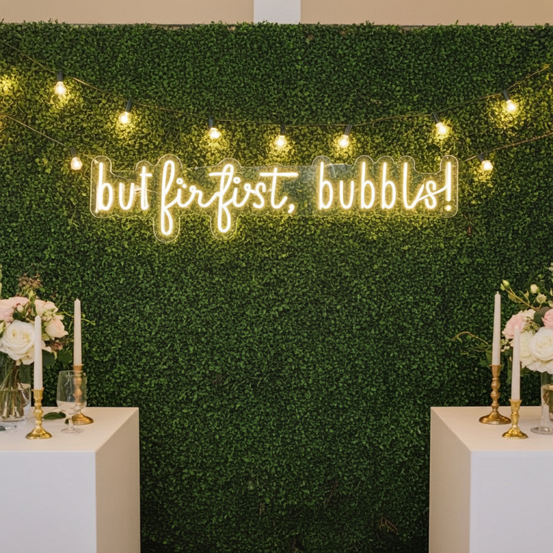 But First Bubbles neon sign for wedding décor by Neon.Shop