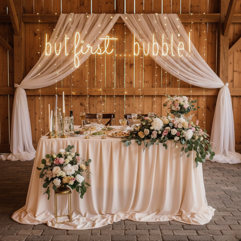 But First Bubbles neon sign for wedding décor by Neon.Shop