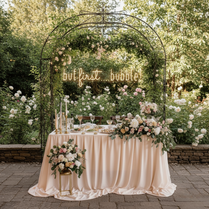 But First Bubbles neon sign for wedding décor by Neon.Shop
