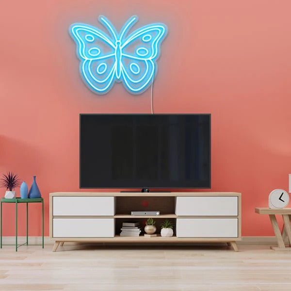 Butterfly Trendy Neon Sign in vibrant LED colors for bedroom, living room, or café décor from Neon.Shop