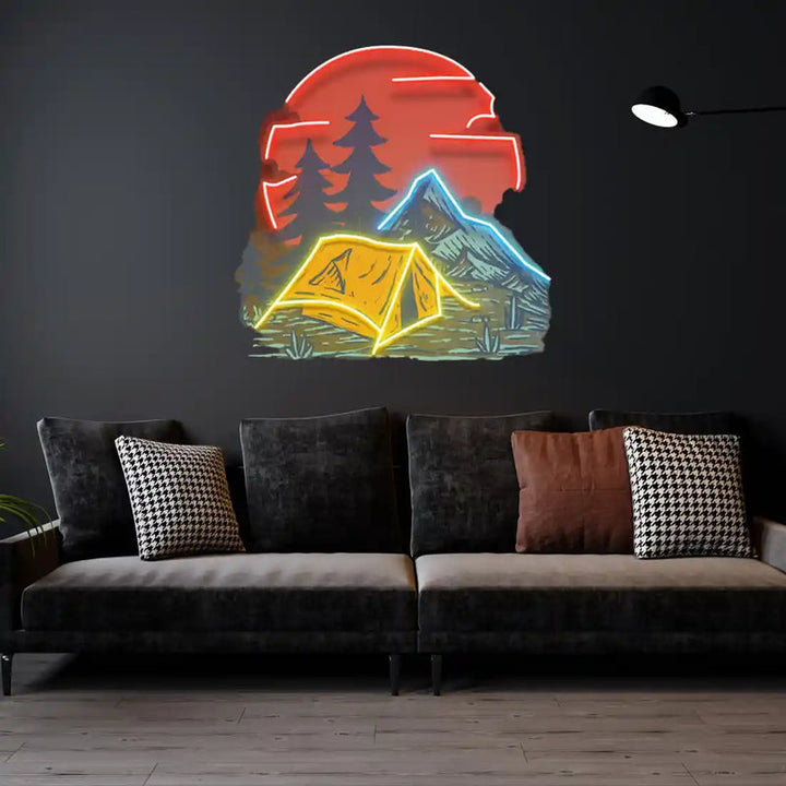 UV LED neon sign featuring Camping Under Red Moon design by Neon.Shop