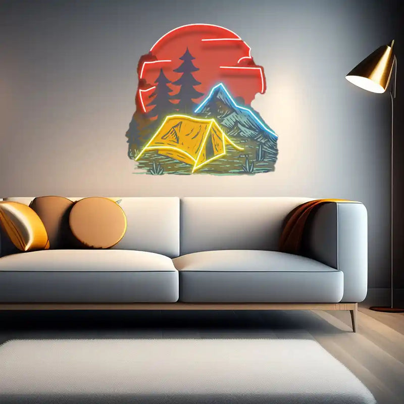 UV LED neon sign featuring Camping Under Red Moon design by Neon.Shop