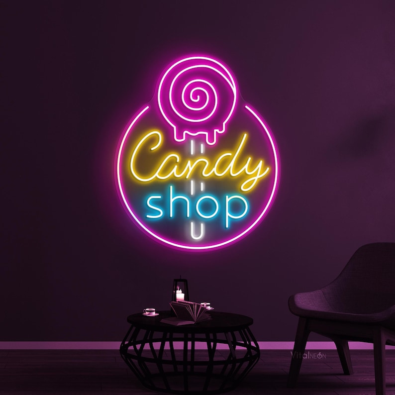 Candy Shop Business Neon Sign by Neon.Shop adding a playful glow to a boutique storefront