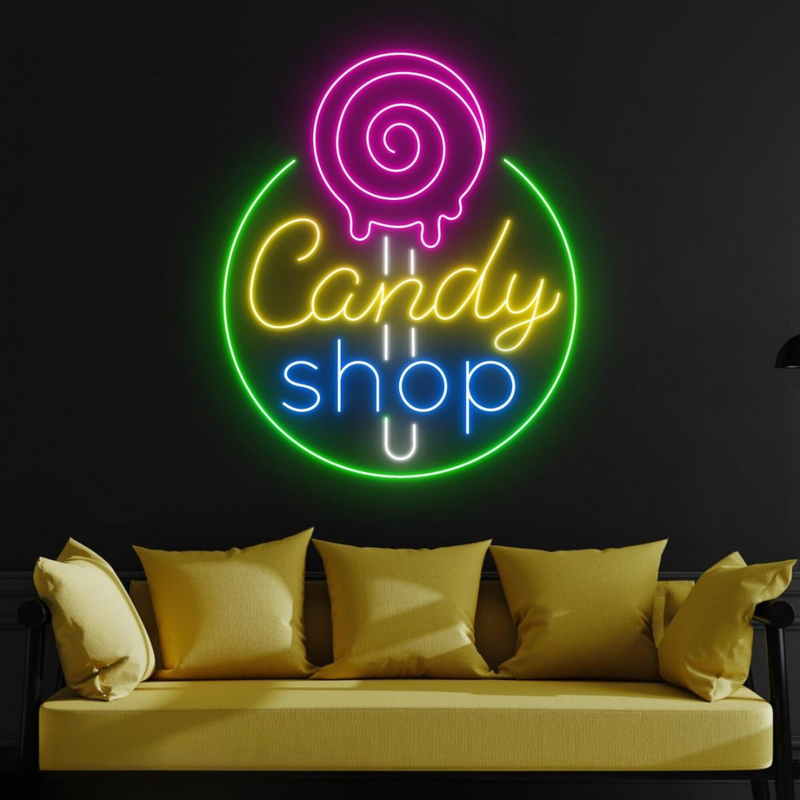 Candy Shop Business Neon Sign by Neon.Shop adding a playful glow to a boutique storefront