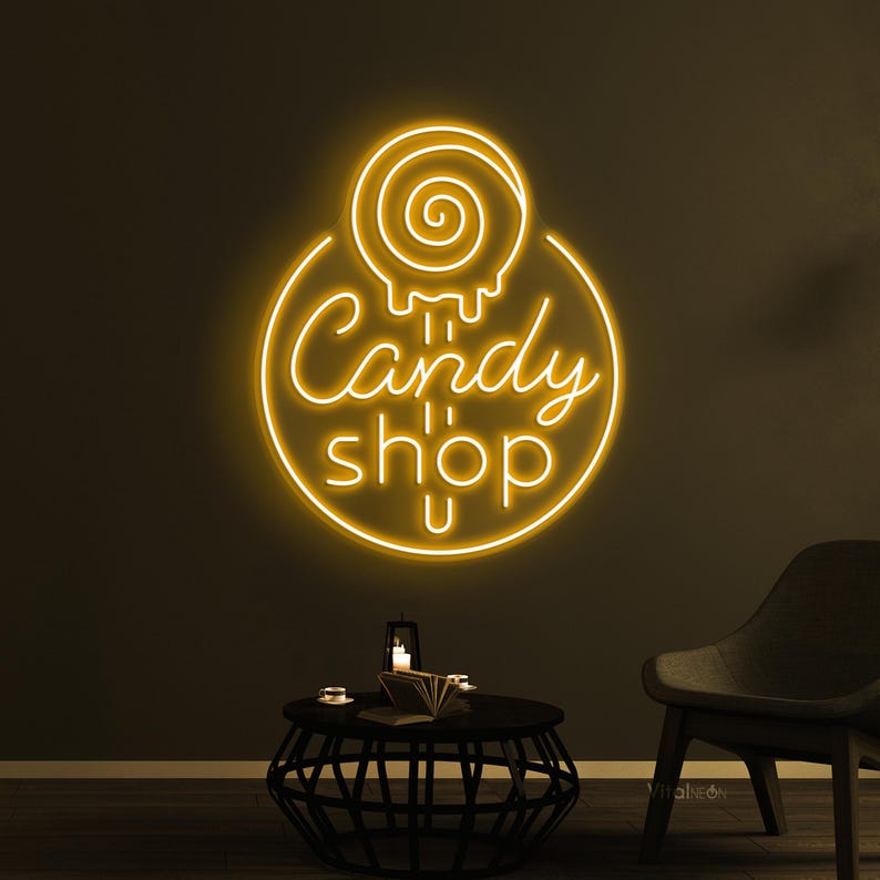 Candy Shop Business Neon Sign by Neon.Shop adding a playful glow to a boutique storefront