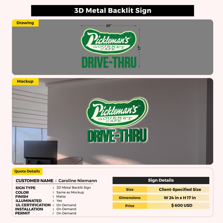 3D Metal Backlit Sign For Caroline Niemann