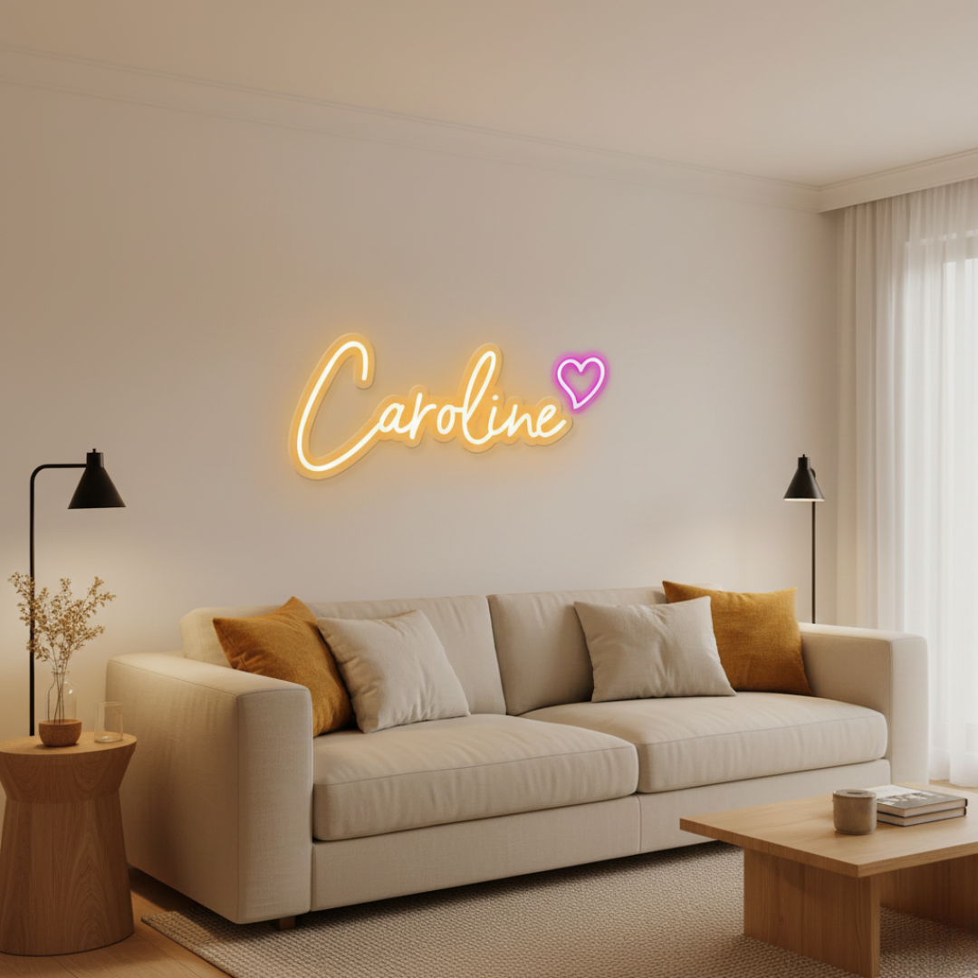 Caroline Name LED Neon Sign in customizable LED tubing, wall-mounted personalized name light by Neon.Shop for home décor, events, and gifting.