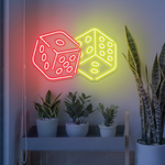 Casino Rolling Dice LED neon sign by Neon.Shop glowing on a wall as casino-themed gaming décor