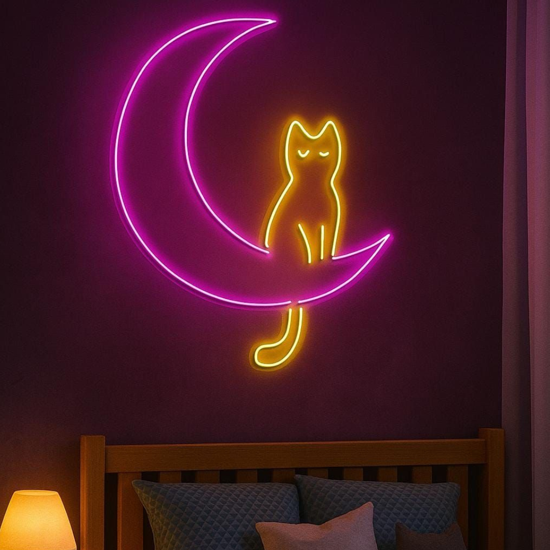 Cat LED Neon Sign glowing on wall for playful home décor by Neon.Shop