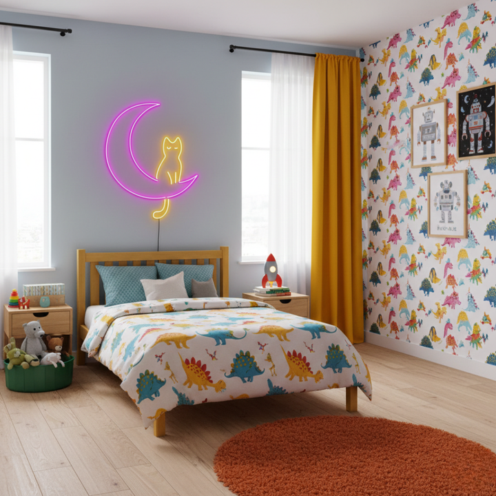 Cat LED Neon Sign glowing on wall for playful home décor by Neon.Shop