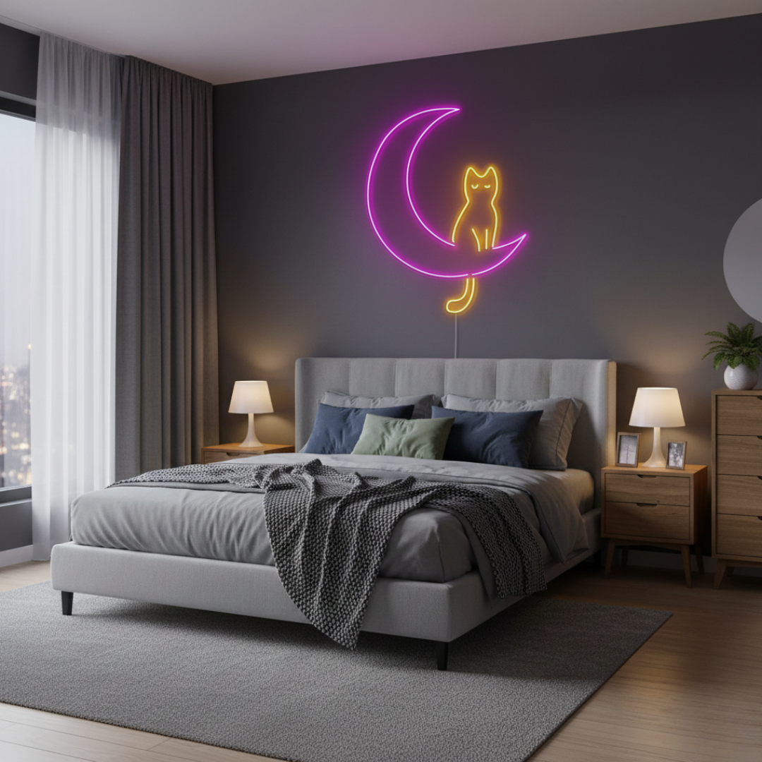 Cat LED Neon Sign glowing on wall for playful home décor by Neon.Shop