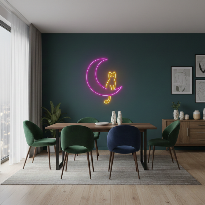 Cat LED Neon Sign glowing on wall for playful home décor by Neon.Shop