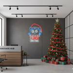 Cat Meowy Merry Christmas LED neon sign glowing in festive colors by Neon.Shop.