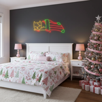 Cat in Noel Sock Merry Christmas LED neon sign glowing in festive colors by Neon.Shop.