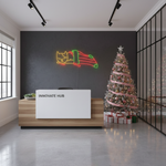 Cat in Noel Sock Merry Christmas LED neon sign glowing in festive colors by Neon.Shop.