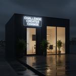 Challenges Creates Change neon sign glowing in bright LED colors by Neon.Shop