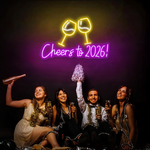 Cheers To 2026 glowing LED neon light for home and party décor by Neon.Shop