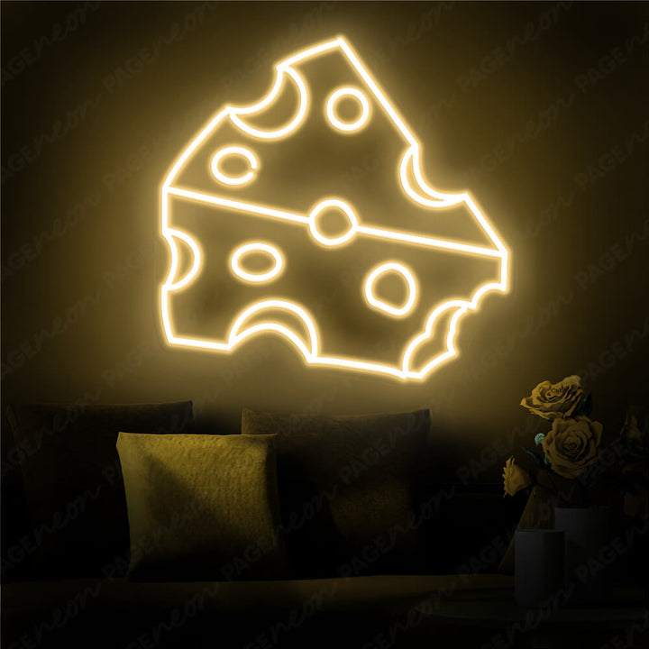 Cheese LED neon sign by Neon.Shop glowing on a wall as fun food-themed neon décor