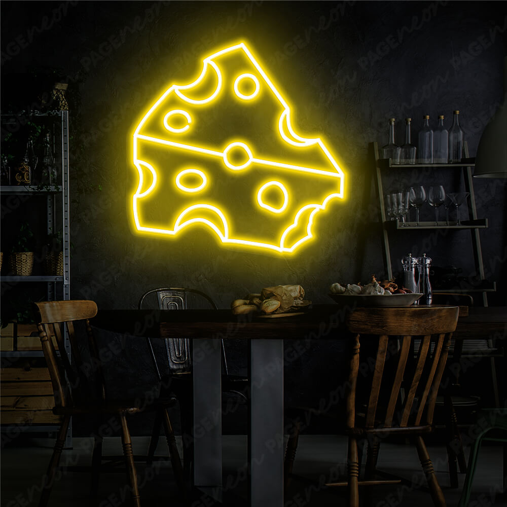 Cheese LED neon sign by Neon.Shop glowing on a wall as fun food-themed neon décor