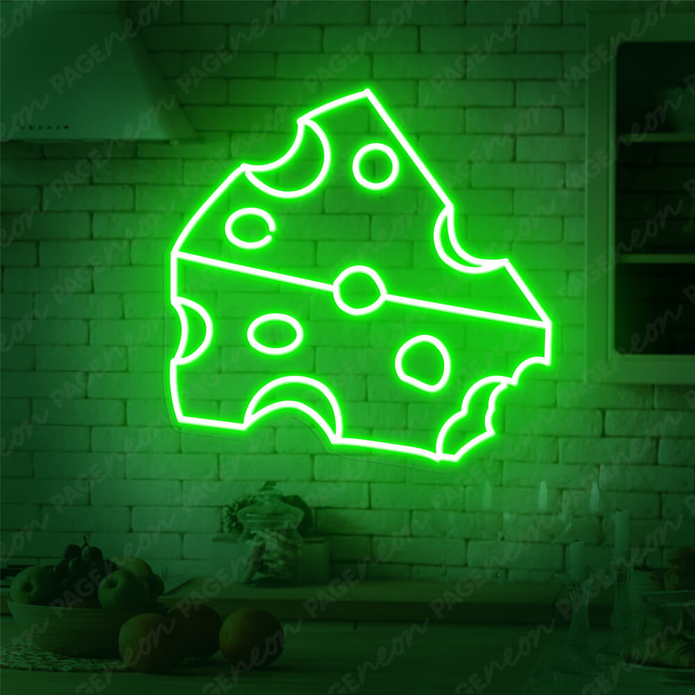 Cheese LED neon sign by Neon.Shop glowing on a wall as fun food-themed neon décor