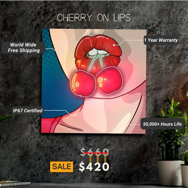 Cherry on Lips UV Neon Art | Illuminate Your Space