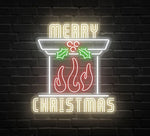 Chimney Merry Christmas Neon Sign by Neon.Shop featuring glowing chimney design with festive lettering for holiday décor.