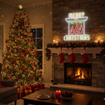 Chimney Merry Christmas Neon Sign by Neon.Shop featuring glowing chimney design with festive lettering for holiday décor.